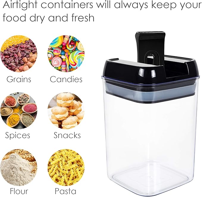 Vtopmart Airtight Food Storage Containers, 7 Pieces BPA Free Plastic Cereal Organizer Canisters with Easy Lock Lids, for Kitchen Pantry Organization, 24 Labels, Black