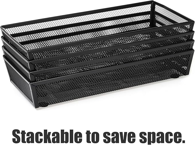 Elsjoy 4 Pack 12 Inch Mesh Flatware Trays for Kitchen Drawers, Metal Utensil Desk Drawer Organizer Kitchen Cutlery Tray Holder, Long Narrow Silverware Organizer for Spoon, Knife, Fork