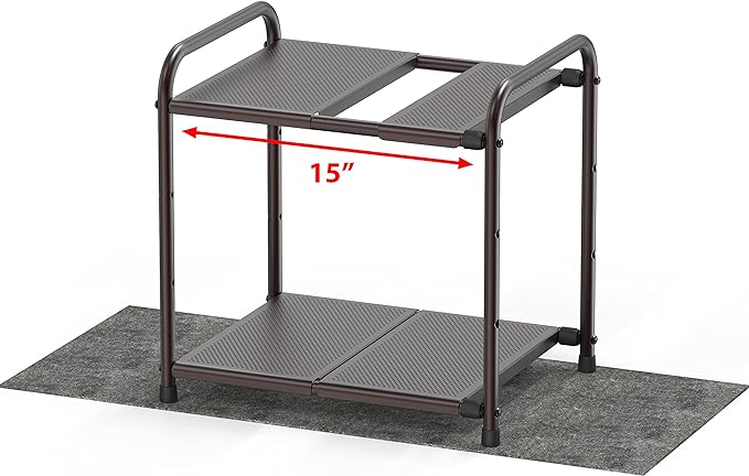 Simple Houseware Under Sink 2 Tier Expandable Heavy Duty Metal Shelf Organizer Rack, Bronze (Expand from 15 to 25 inches)