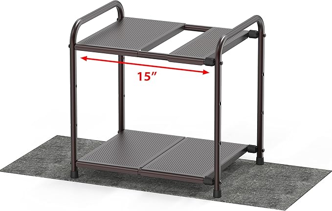 Simple Houseware Under Sink 2 Tier Expandable Heavy Duty Metal Shelf Organizer Rack, Bronze (Expand from 15 to 25 inches)