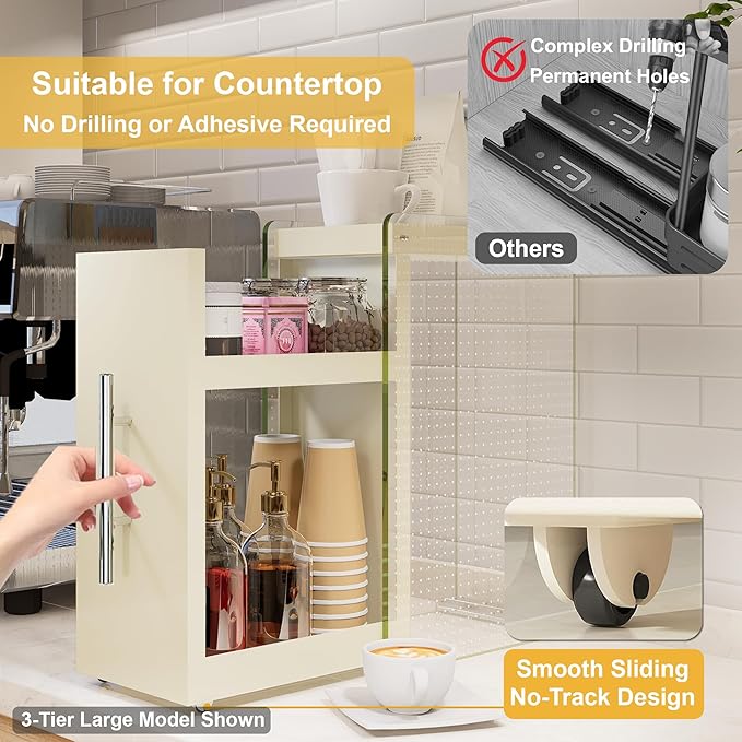 3 Tier Seasoning Condiments Spice Rack with Drawer, Pull-Out Kitchen Countertop Organizer, Kitchen Food Storage Container