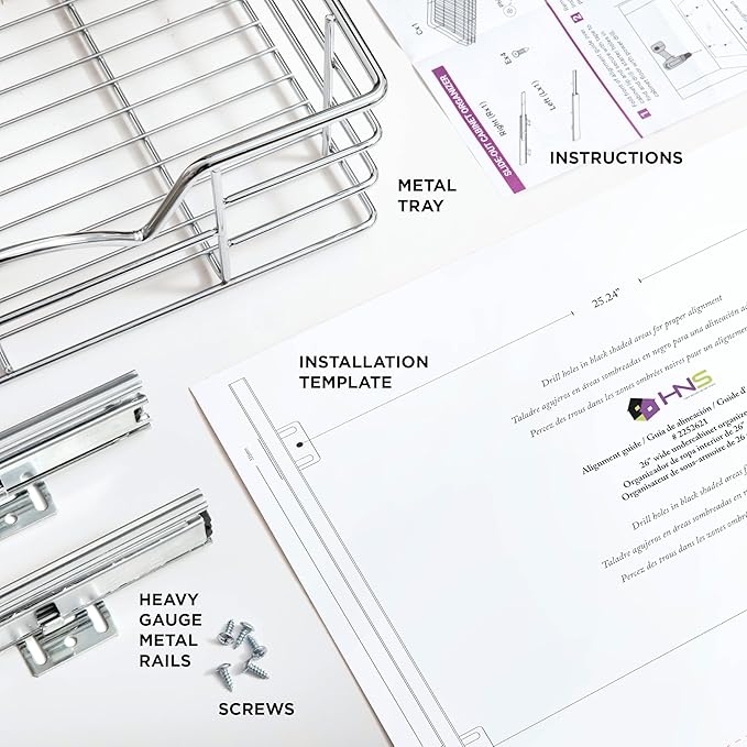 HOLDN’ STORAGE Heavy-Duty Premium Collection Pull Out Cabinet Organizer - Cabinet Drawer Slide Outs Metal Chrome (Chrome, 26 Inch)