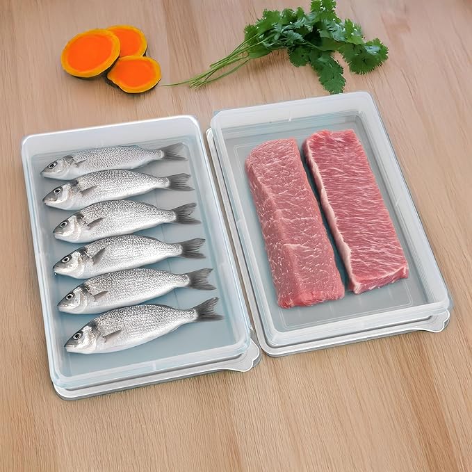 Deli Meat Containers with Lids – Set of 2 Deli Food Containers with Lids – Airtight Food Storage Containers for Cheese, Bacon, Fruits, Cookies – BPA-Free Stackable Deli Meat Container for Fridge