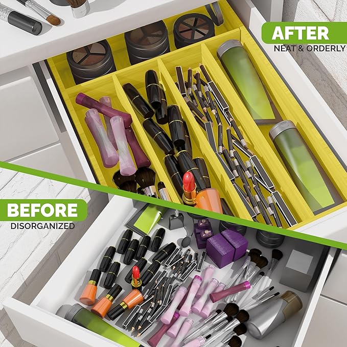 Utopia Kitchen Silverware Organizer, Bamboo Utensil Drawer Organizer for Cutlery, Utensils & Flatware (5 Compartment, Yellow) Pack of 1