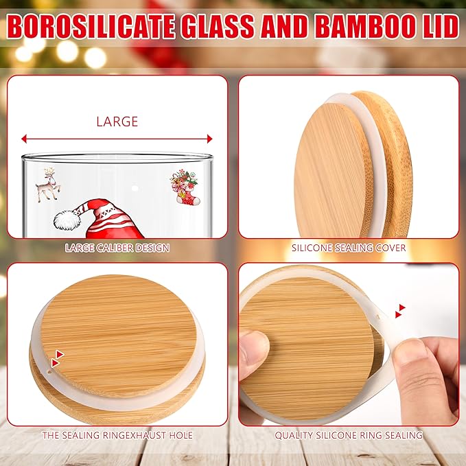 3 Pack Christmas Glass Storage Jars With Airtight Bamboo Lid Gnome Snowflakes Canister Sets for Kitchen Countertop Decor Cookie Jars Candy Containers