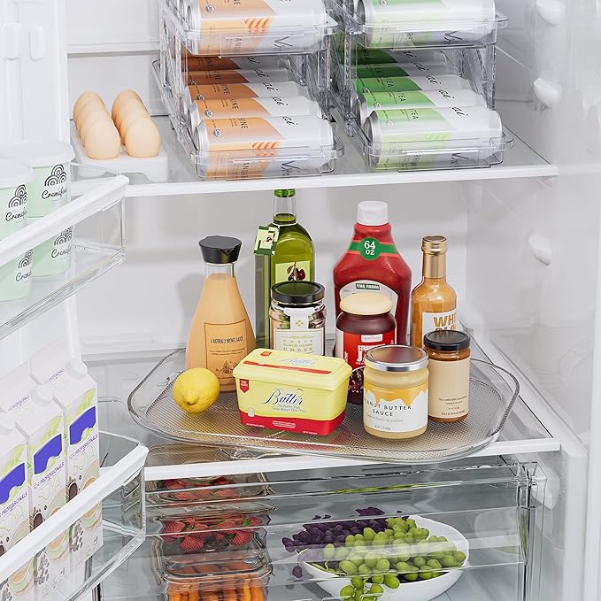 LAMU 14.56''x11'' Lazy Susan Turntable Organizer for Refrigerator, Clear Rectangle Lazy Susan, Condiment Organizer for Fridge Organizers and Storage, Cabinet, Kitchen, Pantry, Countertop, 1 Pack