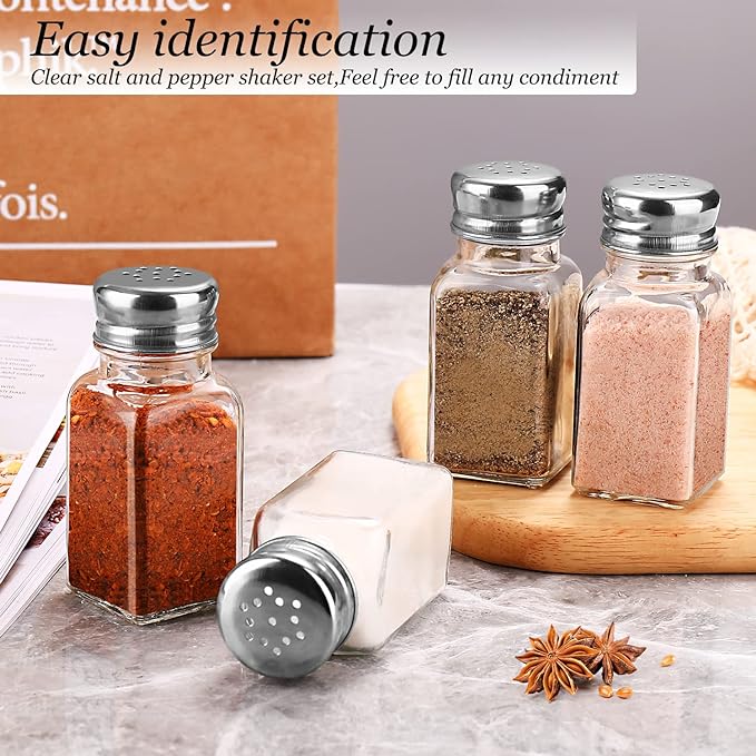 Salt and Pepper Shakers Set,DWTS DANWEITESI Salt Shaker with Stainless Lid-Glass Spice Jars Kitchen Gadgets,Clear to Know When to Fill,Farmhouse Salt Pepper Shakers Cute Kitchen Essentials Decoration