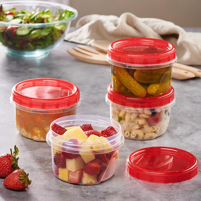 PLASTICPRO 6 Pack Twist Cap Food Storage Containers with Red Screw on Lid- 16 oz Reusable Meal Prep Containers - Freezer and Microwave Safe Red Plastic Food Storage