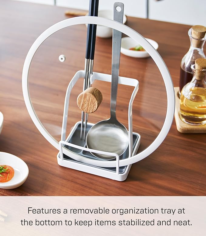 Yamazaki Home Tower Lid & Ladle Stand - Large, Kitchen Stand For Utensils, Lids, And Cookbooks, Heat-Resistant Kitchen Stand - Steel