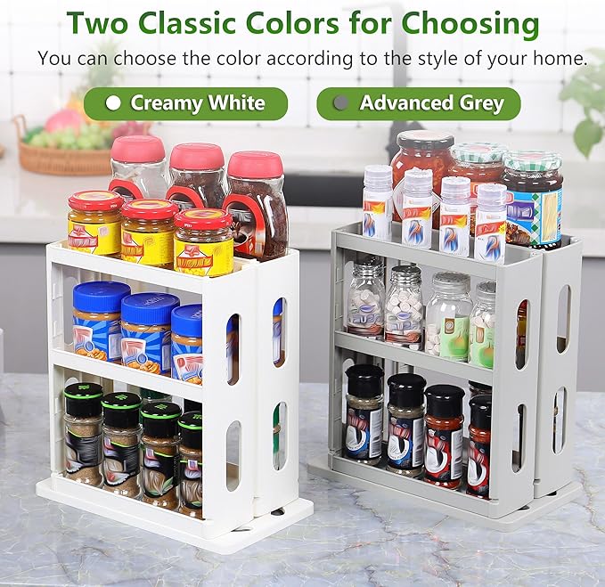 Spice Rack Organizer 3 tier Seasoning Holder, Pull and Rotated Storage Cabinet for Kitchen Bathroom Countertop 10.8”H x 5.8”W x 10.4”D (Advance Gray)
