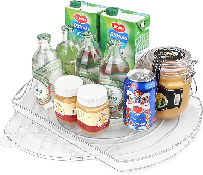 FIRJOY Lazy Susan Turntable for Refrigerator, Square Turntable Organizer for Fridge Cabinet, Pantry, Countertop | 16.5" x 11.1" (Rectangle 2 Pack - Clear)