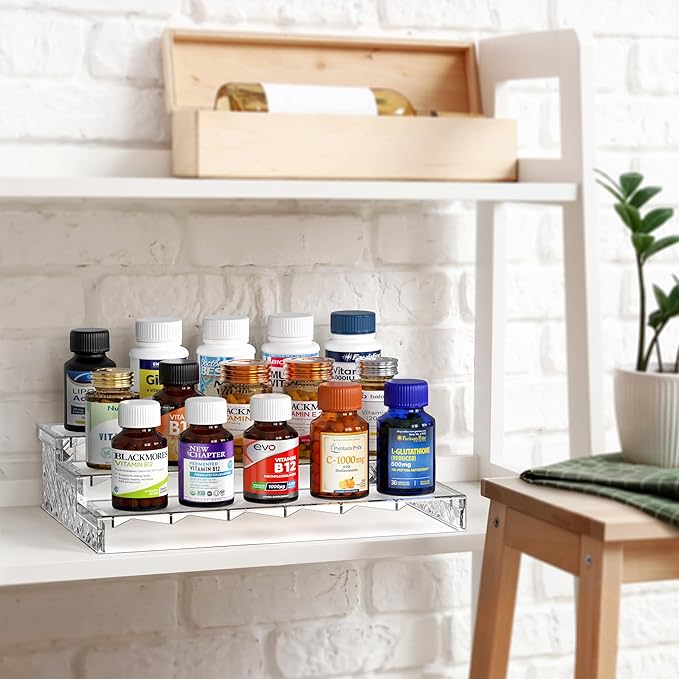 Simple Houseware 3 Tier Plastic Spice Shelf For Countertop and Cabinet Storage Organizer, 2 Pack, Clear