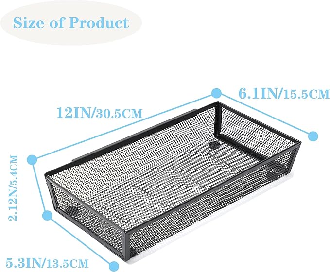 Silverware Organizer ,Mesh Cutlery silverware Tray for Drawer,Tool tray organizer,Utensil Flatware Tableware Organizer for Kitchen,Office,with Non-slip,Fits Standard Drawer,(6x12 IN) 6PSC,Black