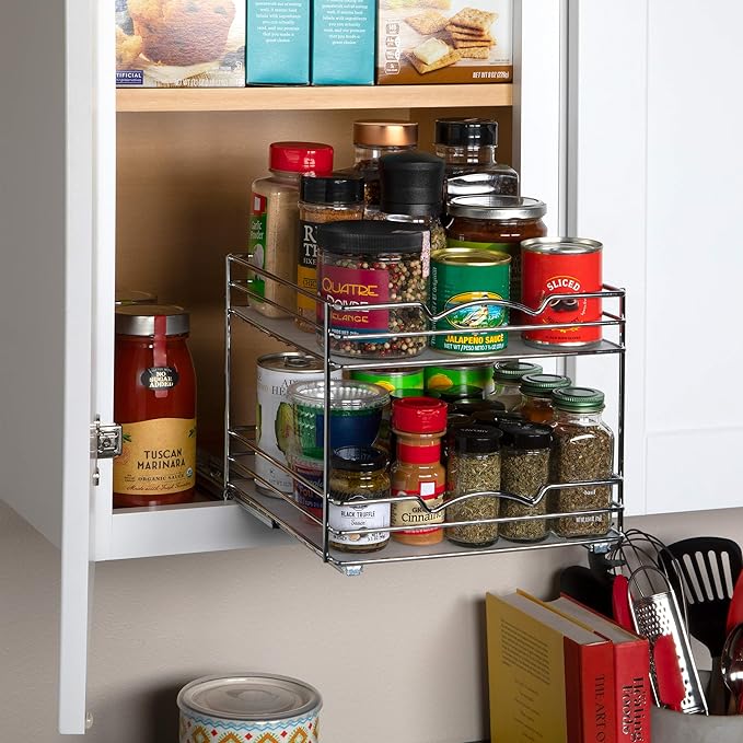 Pull Out Cabinet Organizer for Spices, Cans - Heavy Duty with Lifetime Limited Warranty- Pull Out Spice Rack- Cabinet Pull Out Shelf for Cans,Dishes, Etc, 10-1/2"Wx10-3/8"Dx8-7/8" H, Chrome