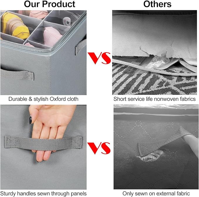 Shoe Organizer for Closet, Foldable Shoe Box with Adjustable Dividers and Clear Cover, Space Saving Shoe Storage Organizer Cabinet with Reinforced Handles, Fits 20 Pairs, Gray, TP10G