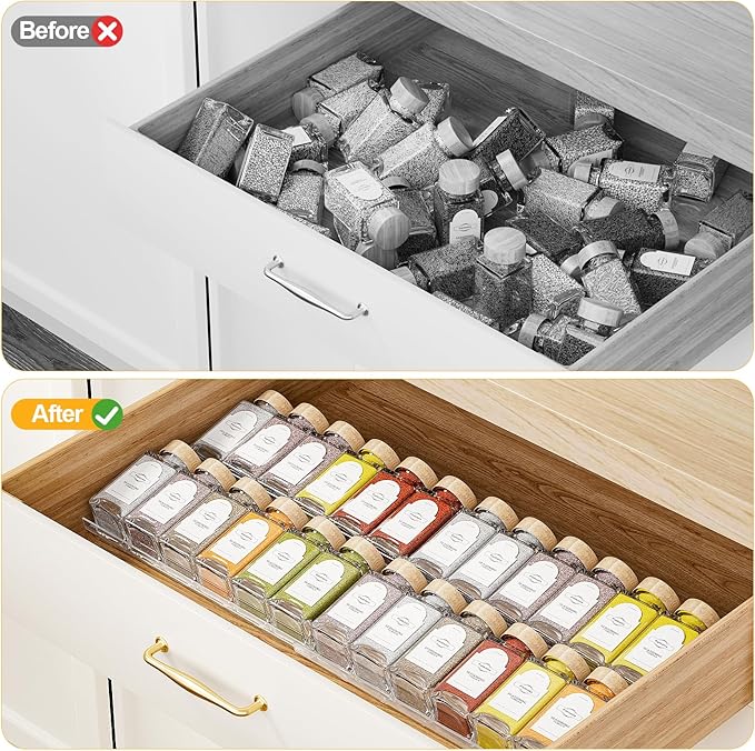 Expandable Spice Drawer Organizer 2-Pack, Adjustable Clear Acrylic Spice Rack for Drawer, Ideal for Kitchen Spice Organization, Seasoning Organizer Holds Up to 24 Jars(Jars Not Included)