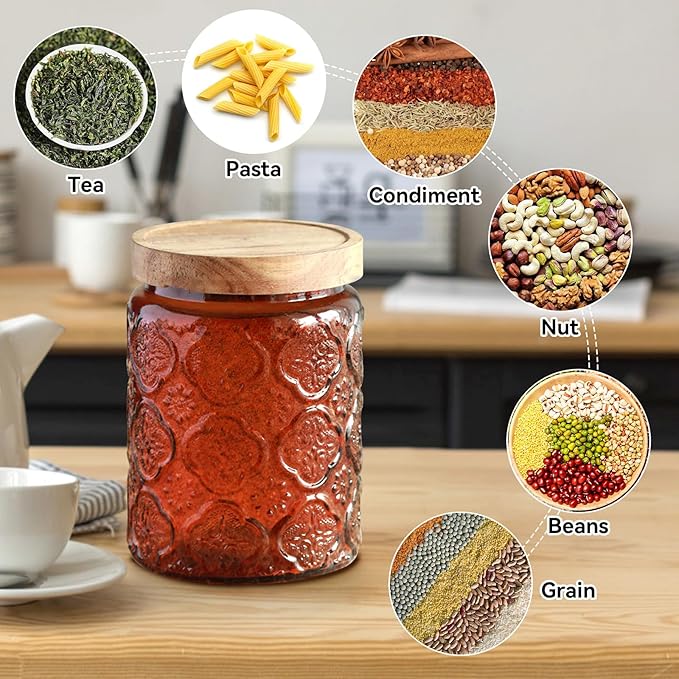 Vintage Glass Jar with Lid,Cookie Candy Jar Coffee Canister Food Storage Containers Storage Jar Set for Kitchen Office (Brown)