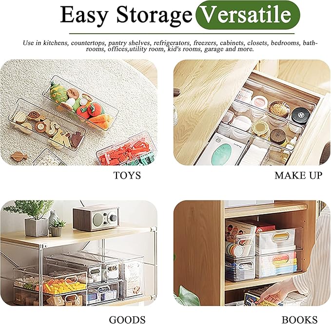 Stackable Clear Storage Drawer for Pantry Shelf, Fridge Organizer for Fruit, Vegetable, Vanity, Pantry Containers Organization(Extra Large)