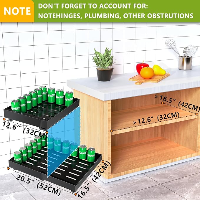 2 Pack Pull out Cabinet Organizer, Expandable Slide out Drawers Organizers Durable Rack Fixed with Adhesive Nano Film Compatible Framed Cabinets Shelves for Kitchen Pantry Adjustable Width 12.4"-20.4"