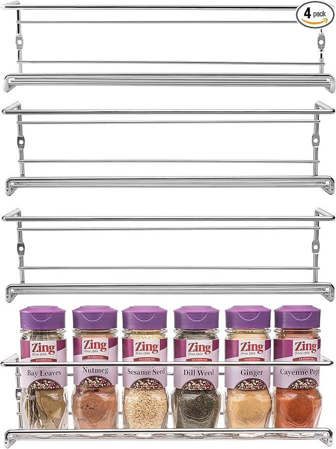 Mindspace Spice Rack Wall Mount, Pantry Cabinet Door Organizer - Set of 4 Hanging Spice & Seasoning Racks Kitchen Storage Organizer | The Wire Collection, Chrome
