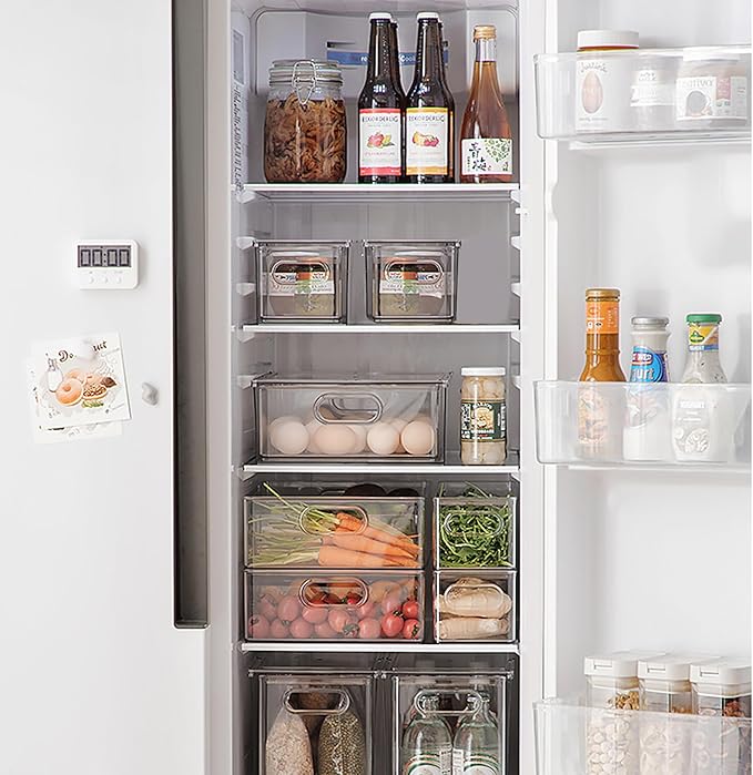2 Pack Fridge Organizers and Storage with Pull out Drawer, Stackable Storage Drawer, Clear Refrigerator Organizers and Storage, BPA-Free for Kitchen Cabinet Pantry,13.4x 4.96 x 4.3 inch