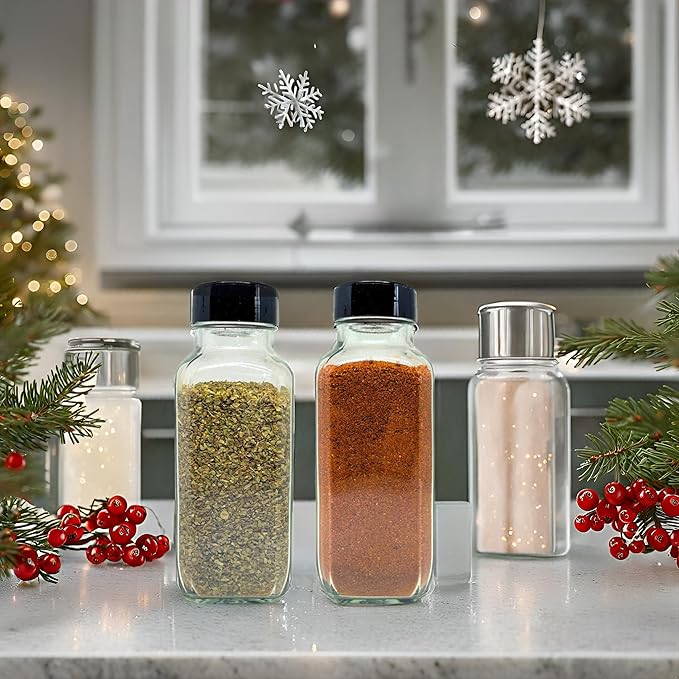 JARMING COLLECTIONS 16 oz Glass French Square Spice Jars with Shaker Lids - Elegant Design for Food Storage and Kitchen Organization - Enhance Your Spice Storage – Made in USA