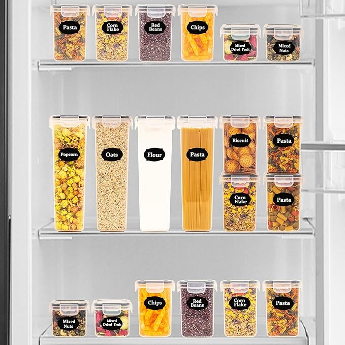 Ogrmar 42 PCS Airtight Food Storage Containers Set with Lids, Plastic Kitchen and Pantry Organization, BPA Free Storage Containers, Leak-proof Canisters for Food, Labels & Measuring Spoons & Marker