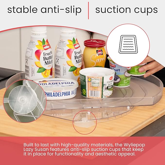 Premium Rectangle Lazy Susan for Refrigerator - 360° Rotating Tray for Fridge, Cabinet & Pantry - Fridge Turntable Organizer with Extra Sponge for Cleaning - Large, Clear Lazy Susan (16.3"x11"x1.3")