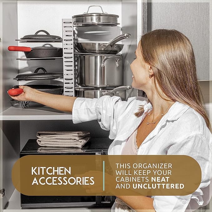 GeekDigg Upgraded Pan Organizer Rack for Cabinet with 3 DIY Methods (Silver)