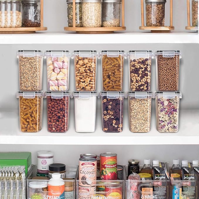 Vtopmart Airtight Food Storage Containers 12 Pieces 1.5qt / 1.6L- Plastic BPA Free Kitchen Pantry Storage Containers for Sugar, Flour and Baking Supplies - Dishwasher Safe - Include 24 Labels, Black