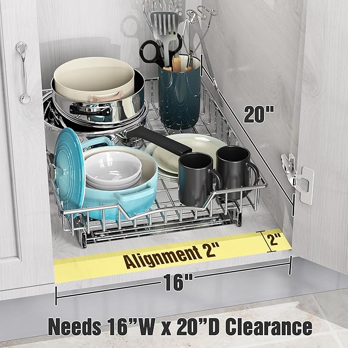 Simple Houseware Under Cabinet Pull Out Sliding Shelf Drawer Organizer, 18" D x 14" W