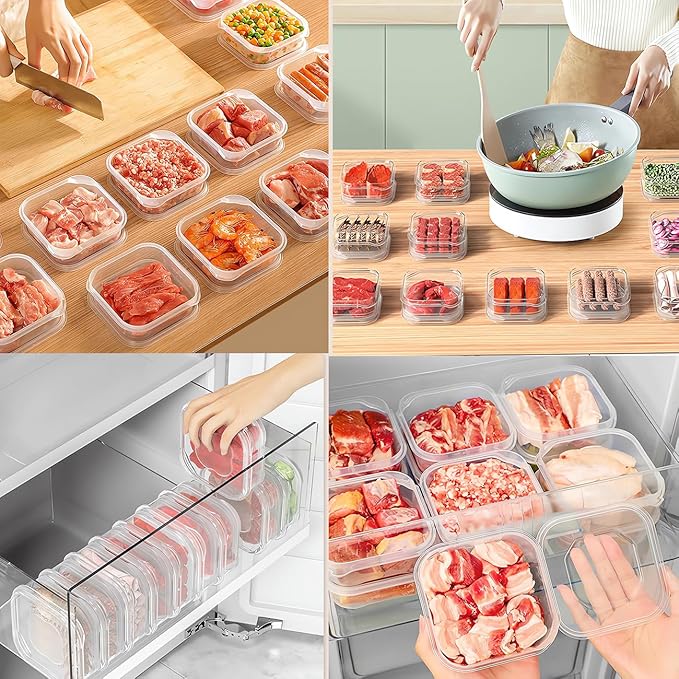 Food Storage Containers with Lids, Plastic Fridge Organizer Clear Bins, 350ml Sealed Food Containers, Reusable Takeaway Kitchen Freezer Storage Boxes, 10pcs