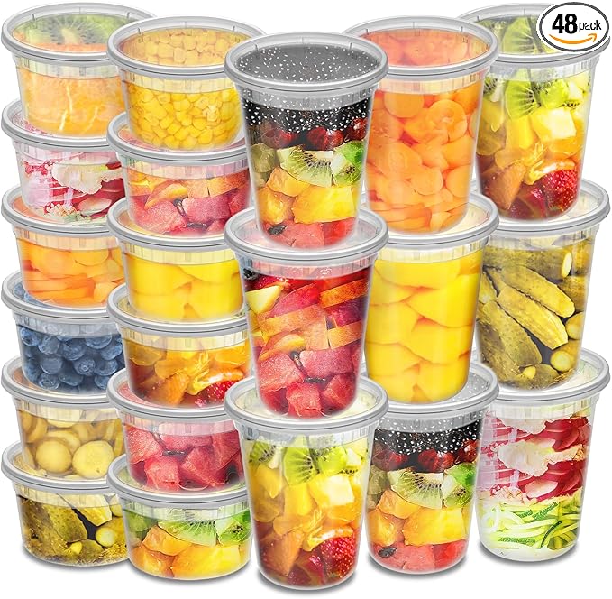 Deli Containers with Lids 48-Pack (16, 32 oz - 24 Sets Each Size) Food Storage Containers with Lids for Meal Prep, Microwave and Freezer Safe, Stackable, Leakproof, BPA Free