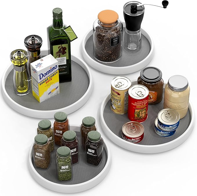 Simple Houseware Lazy Susan Spice Organizer Rotating Rack Tray, 4-Pack (2 Medium 10'', 2 Large 12'')