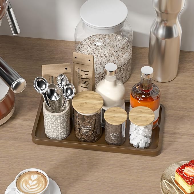 Weenson Bathroom Vanity Tray for Soap Dispenser, Perfume, Makeup, Dresser Jewelry, Decor, Candle, Bamboo Kitchen Tray for Counter Coffee Spice Salt Brown Toilet Tank Tray11.81”L x 6.1”W x 0.79”H