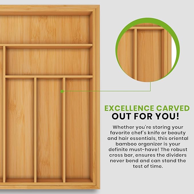 Utopia Kitchen Silverware Organizer, Expandable Bamboo Utensil Drawer Organizer, Kitchen Drawer Organizer, Silverware Organizer for Cutlery, Utensils, Flatware Holder (6-8 Slots, Natural) Pack of 1