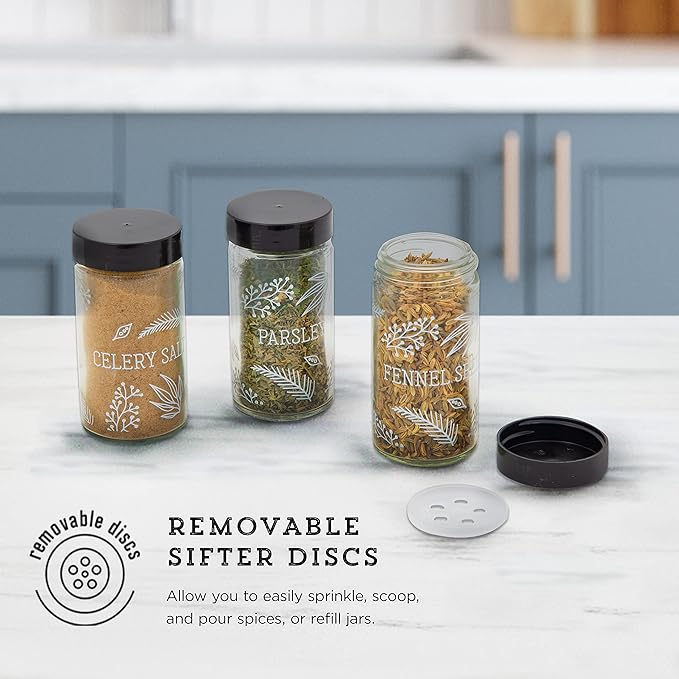 Kamenstein 15 Jar Lincoln Countertop Spice Rack with Spices Included, FREE Spice Refills for 5 Years, Chrome with Black Caps , 9.5 x 5.8 x 9