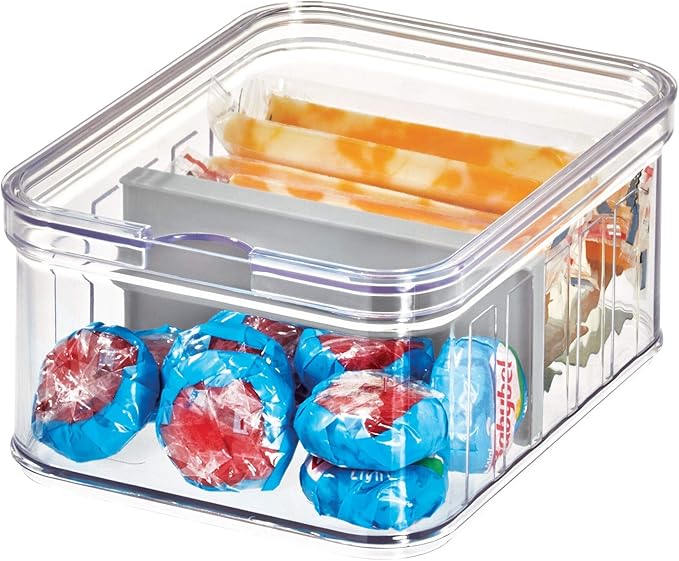 iDesign Plastic Crisp Divided Fruit and Vegetable Storage with Easy to Grip Integrated Handles Designed to Keep Food Fresh Longer, 8.32" x 6.32" x 3.76", 2 Section