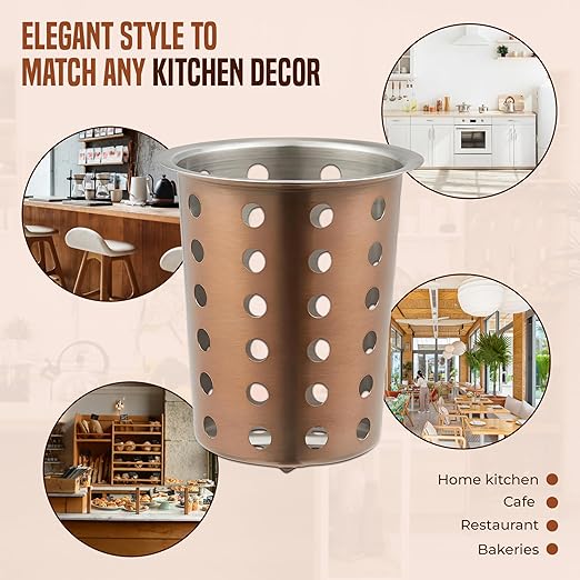 OCS Parts Stainless Steel Utensil Drying Cups | Copper | Perforated Kitchen Flatware and Silverware Holder