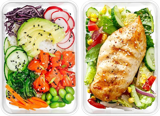 2 Pack(8.8 Cup) Large Plastic Food Storage Containers with Lids, Meal Prep Containers Reusable, Snack Container, Lunch Containers Set for Fruits Meals, BPA-Free Freezer, Microwave, Dishwasher