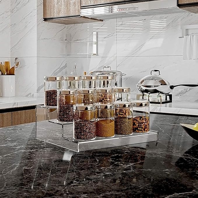Evron Pantry Organization & Storage Clear Acrylic Spice Rack Organizer for Cabinet & Countertop (ASSEMBLY REQUIRED) 3 Tier Organizer 10.5 in