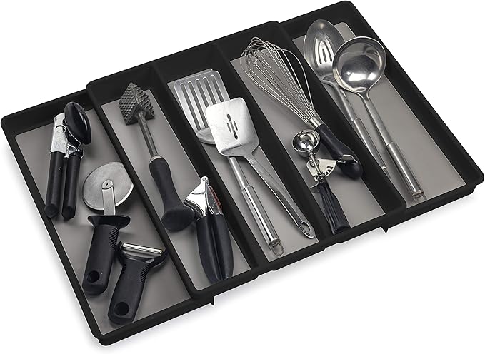 ELTOW Expandable Silverware Drawer Organizer & Utensil Tray Set, Non-Slip Kitchen Drawer Organizers and Storage, Kitchen Organization for Utensils, Cutlery, Office Supplies, Flatware Storage - Black