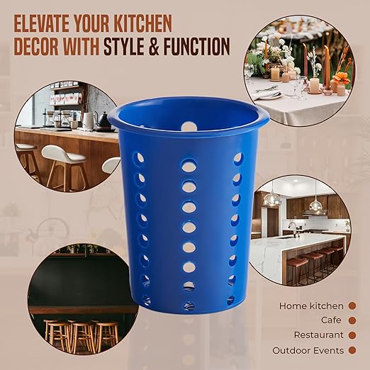 OCS Parts Perforated Utensil Drying Cups | Blue | Set of 3 | Plastic Flatware Holder Cylinders for Kitchen Counter Organization