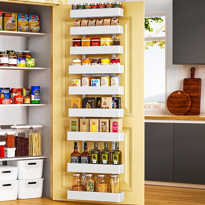 Moforoco White 9-Tier Over The Door Pantry Organizer, Pantry Organization And Storage, Metal Hanging Spice Rack Shelves Door