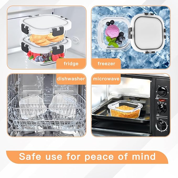 2 Pack 11oz Glass Meal Prep Containers Reusable, Food Storage Container with Lids, Snack Containers, Glass Lunch Containers for Fruits and Meals