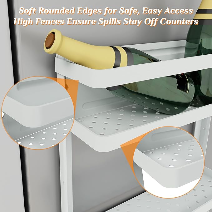 Magnetic Spice Rack 2-Tier Refrigerator Storage Organizer with Removable Paper Towel Holder - White