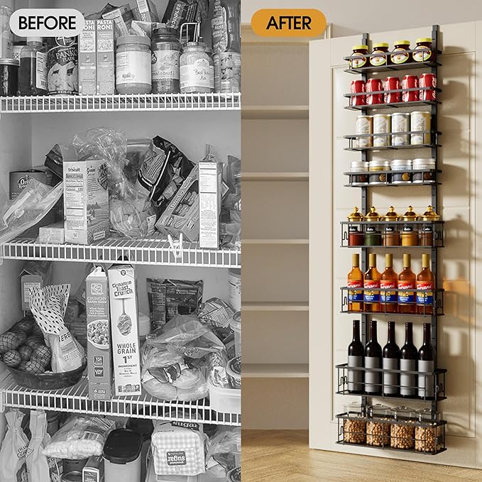 Highpro 8-Tier Over the Door Pantry Organizer, Pantry Organization and Storage Rack, Metal Hanging Spice Rack Shelves, Home & Kitchen, Closet, Laundry Room Bathroom Organization,Black