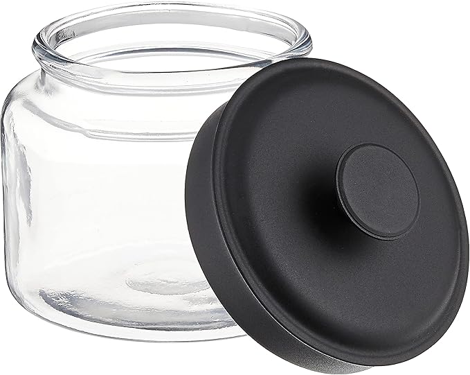 Anchor Hocking Montana Glass Jars with Fresh Sealed Lids, Black Metal, 48 oz (Set of 4) -