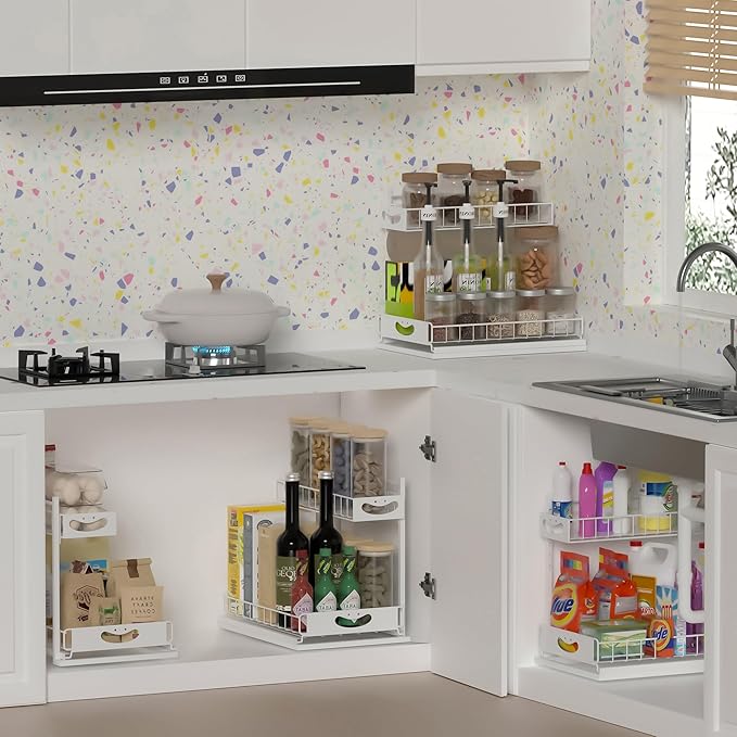 Under Sink Organizer with Pull-Out Drawers,Kitchen Storage Organization,Bathroom Organizers And Storage,Bathroom Shelves,Kitchen Sink Caddy,White