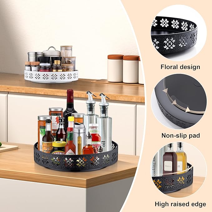 LEMIKKLE Rotating Turntable Vanity Tray 11 Inch for Perfume Candle, Bamboo Kitchen Sink Countertop Organizer for Keep Glass, Sponge and Soap Bathroom Organizer Coffee Table Decorative Tray Black